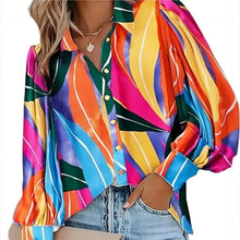Load image into Gallery viewer, Casual Long Sleeved V-neck Button Printed Shirt