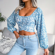 Load image into Gallery viewer, Lantern Sleeve Bow Floral Chiffon Shirt