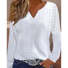Load image into Gallery viewer, Long Sleeved V-neck Hollowed Out Solid Color Patchwork