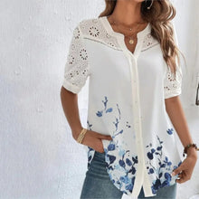 Load image into Gallery viewer, Flower Printed Cardigan Hollowed Out Blouse