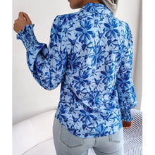 Load image into Gallery viewer, Lantern Sleeve Flower Lapel Shirt