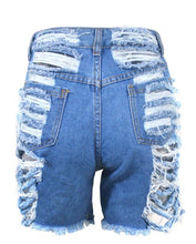 Load image into Gallery viewer, Summer Plain Denim Shorts for Women Ripped Cutout Buttoned Fringe