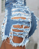 Summer Plain Denim Shorts for Women Ripped Cutout Buttoned Fringe