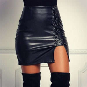 Black Pu Leather Mini Skirt