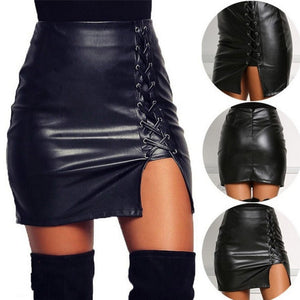 Black Pu Leather Mini Skirt