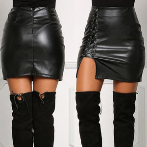 Black Pu Leather Mini Skirt