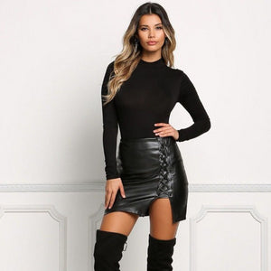 Black Pu Leather Mini Skirt