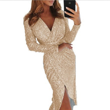 Load image into Gallery viewer, Bodycon Dress Long-sleeved V-neck