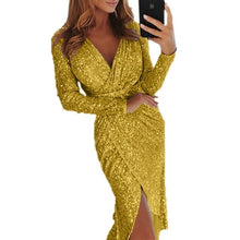 Load image into Gallery viewer, Bodycon Dress Long-sleeved V-neck