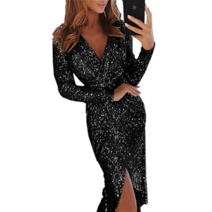 Bodycon Dress Long-sleeved V-neck
