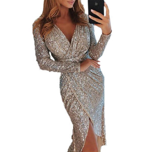 Bodycon Dress Long-sleeved V-neck
