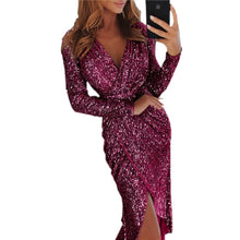 Load image into Gallery viewer, Bodycon Dress Long-sleeved V-neck