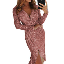 Load image into Gallery viewer, Bodycon Dress Long-sleeved V-neck