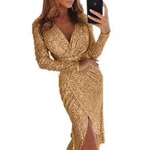 Load image into Gallery viewer, Bodycon Dress Long-sleeved V-neck
