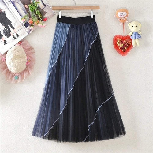 Women Elegant Double Layer Mesh Midi Skirt