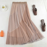 Women Elegant Double Layer Mesh Midi Skirt