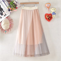 Women Elegant Double Layer Mesh Midi Skirt