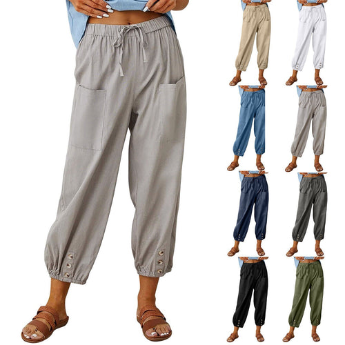 Women High Waisted Linen Pants Wide Leg Long Pants With Pockets