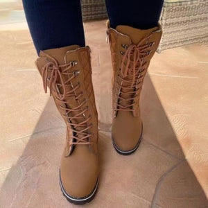 Mid Calf Boots  Lace Up