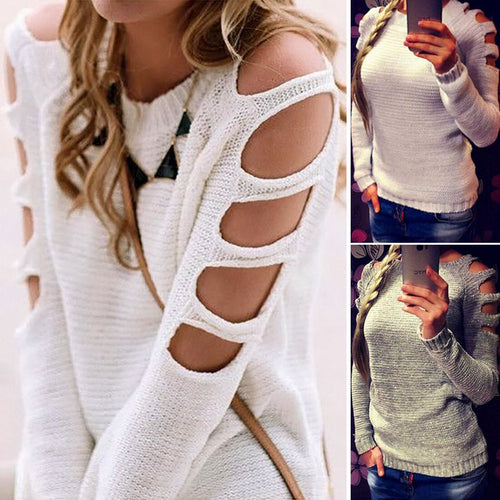 Cold Shoulder Hollow Out Thin Knitted