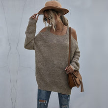 Load image into Gallery viewer, Women&#39;s Autumn Lightweight Loose Knit Cold Shoulder Sweater Khaki