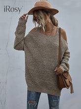 Load image into Gallery viewer, Women&#39;s Autumn Lightweight Loose Knit Cold Shoulder Sweater Khaki