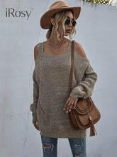 Load image into Gallery viewer, Women&#39;s Autumn Lightweight Loose Knit Cold Shoulder Sweater Khaki