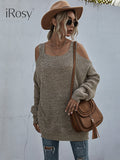 Women's Autumn Lightweight Loose Knit Cold Shoulder Sweater Khaki