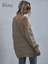 Load image into Gallery viewer, Women&#39;s Autumn Lightweight Loose Knit Cold Shoulder Sweater Khaki