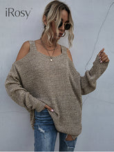 Load image into Gallery viewer, Women&#39;s Autumn Lightweight Loose Knit Cold Shoulder Sweater Khaki