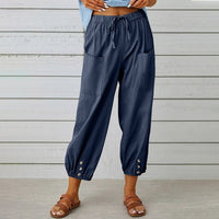 Women's Fashion Wide Leg Pants Cotton Hemp Solid Color Casual Trousers