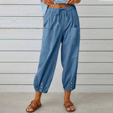 Women's Fashion Wide Leg Pants Cotton Hemp Solid Color Casual Trousers