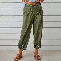 Women's Fashion Wide Leg Pants Cotton Hemp Solid Color Casual Trousers