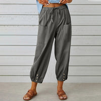 Women's Fashion Wide Leg Pants Cotton Hemp Solid Color Casual Trousers