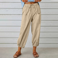 Women's Fashion Wide Leg Pants Cotton Hemp Solid Color Casual Trousers