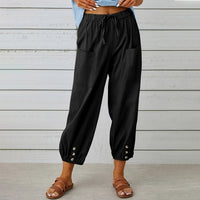 Women's Fashion Wide Leg Pants Cotton Hemp Solid Color Casual Trousers