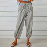 Women's Fashion Wide Leg Pants Cotton Hemp Solid Color Casual Trousers