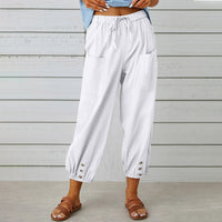 Women's Fashion Wide Leg Pants Cotton Hemp Solid Color Casual Trousers