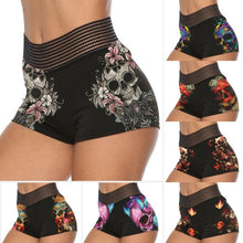 Load image into Gallery viewer, Womens Skinny Rose Skull Butterfly Printed Patchwork Shorts Gothic