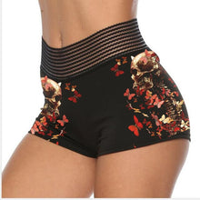 Load image into Gallery viewer, Womens Skinny Rose Skull Butterfly Printed Patchwork Shorts Gothic