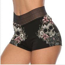 Load image into Gallery viewer, Womens Skinny Rose Skull Butterfly Printed Patchwork Shorts Gothic