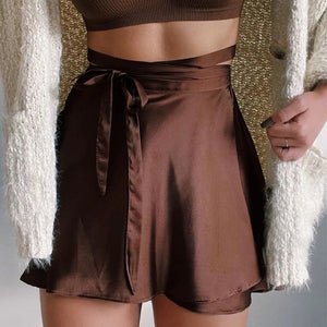 Wrap Satin Mini Skirt Ruffle