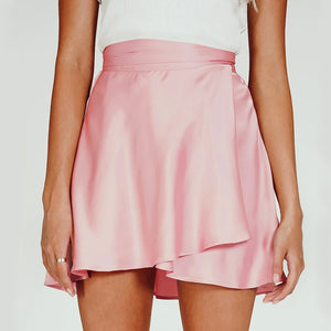 Wrap Satin Mini Skirt Ruffle