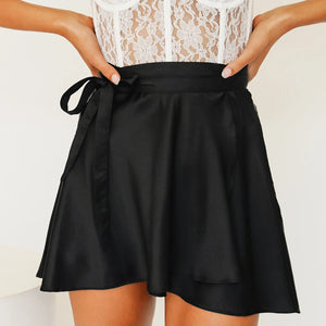 Wrap Satin Mini Skirt Ruffle
