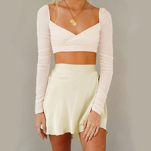 Wrap Satin Mini Skirt Ruffle