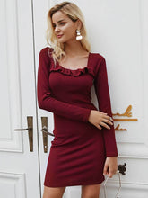 Load image into Gallery viewer, Ruffles square neck knitting sweater dress women