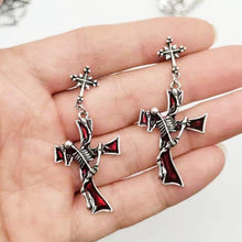 Load image into Gallery viewer, 1 Pair Women Gothic Earrings Punk Style Cross Pattern Metal Red - Sophornlilly