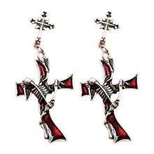 Load image into Gallery viewer, 1 Pair Women Gothic Earrings Punk Style Cross Pattern Metal Red - Sophornlilly