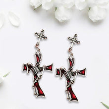 Load image into Gallery viewer, 1 Pair Women Gothic Earrings Punk Style Cross Pattern Metal Red - Sophornlilly