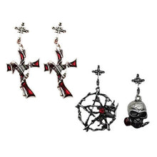 Load image into Gallery viewer, 1 Pair Women Gothic Earrings Punk Style Cross Pattern Metal Red - Sophornlilly